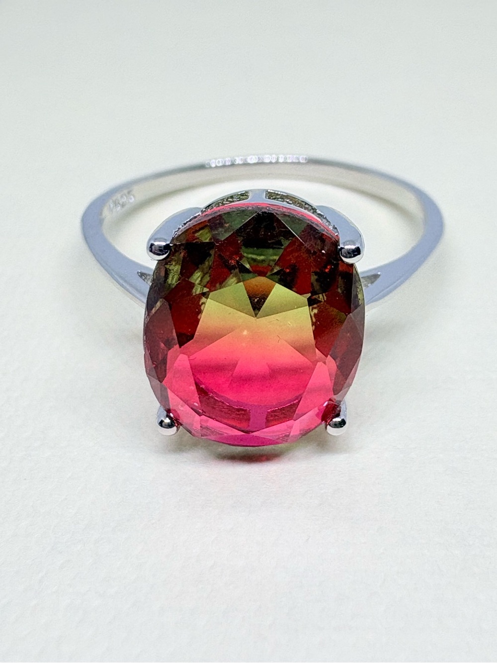 Sterling Silver Watermelon Tourmaline Ring Size 9.25